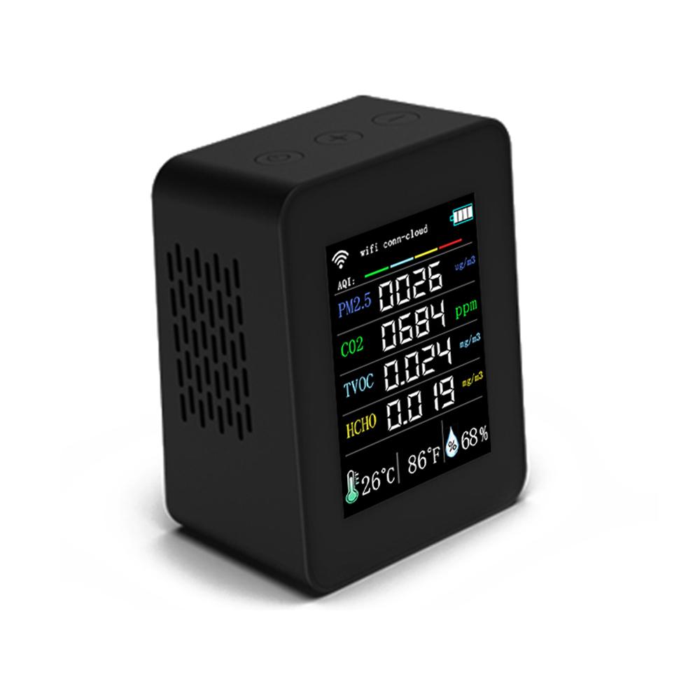 Tuya Wifi Portable Air Quality Meter 7in1 PM2.5 CO2 TVOC HCHO AQI Temperature Humidity Tester 2.8inch TFT Color Display Carbon Dioxide Detector Support Cellphone APP Control with Calendar Function