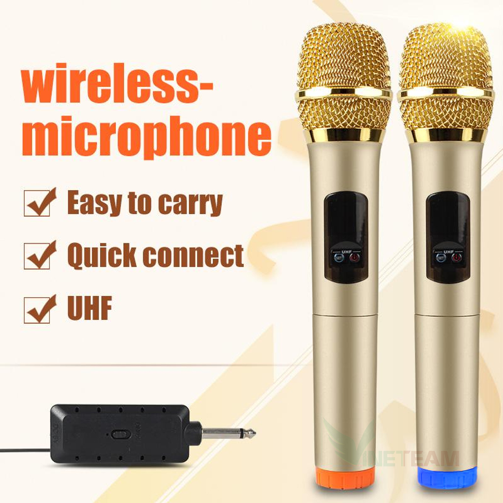 Bộ 2 Micro Không Dây J.I.Y E9 Sóng UHF Wireless Dành Cho Amly  Loa Kéo Loa Karaoke - Hỗ trợ Các Thiết Bị Có Jack Cắm 3.5mm Và 6.5mm - Hàng Nhập Khẩu