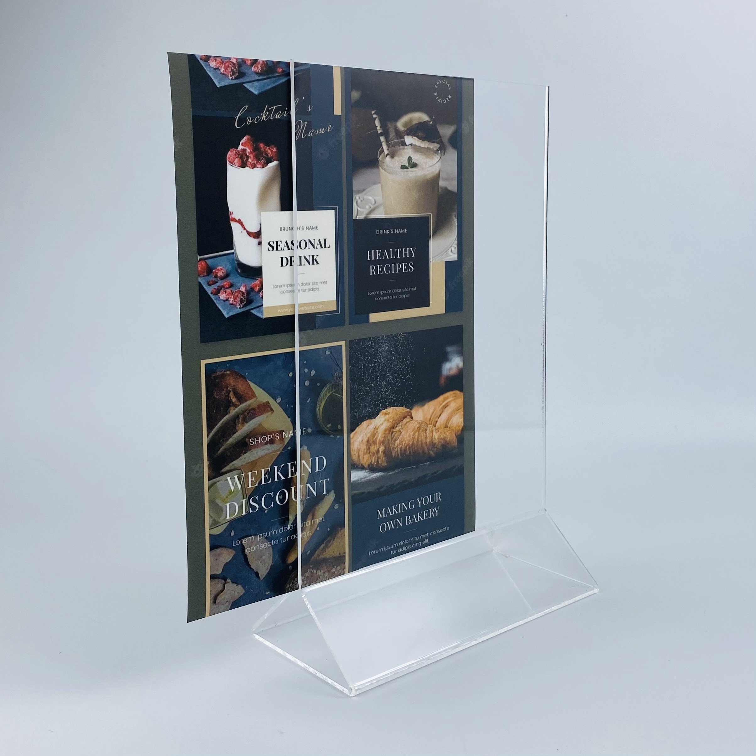 Kệ mica 2 mặt Enter E03 120x180mm chân tam giác