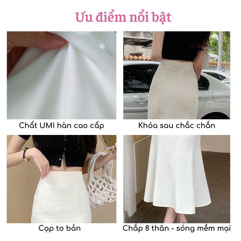 Chân váy dài đuôi cá hai màu đen trắng