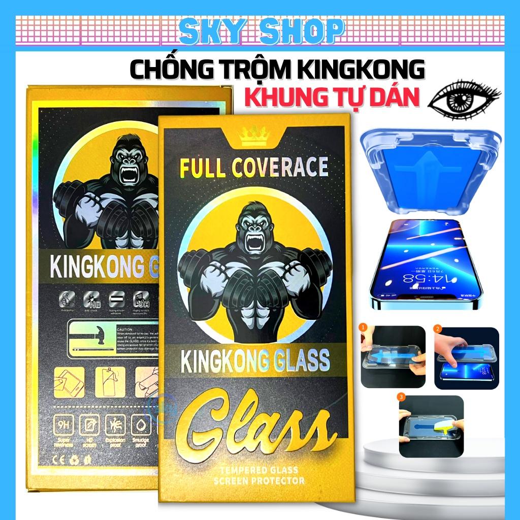 Cường lực KingKong chống nhìn trộm có khung tự dán cho iphone 11 pro max 12 pro max 13 pro max x xr xs max 7 8 plus