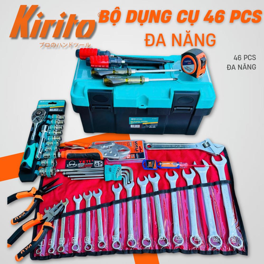 Bộ dụng cụ 46 món đồ sửa chữa xe máy, máy móc: hộp đựng đồ, cle, mỏ lết, lục giác, tuýp, tô vít.GF46