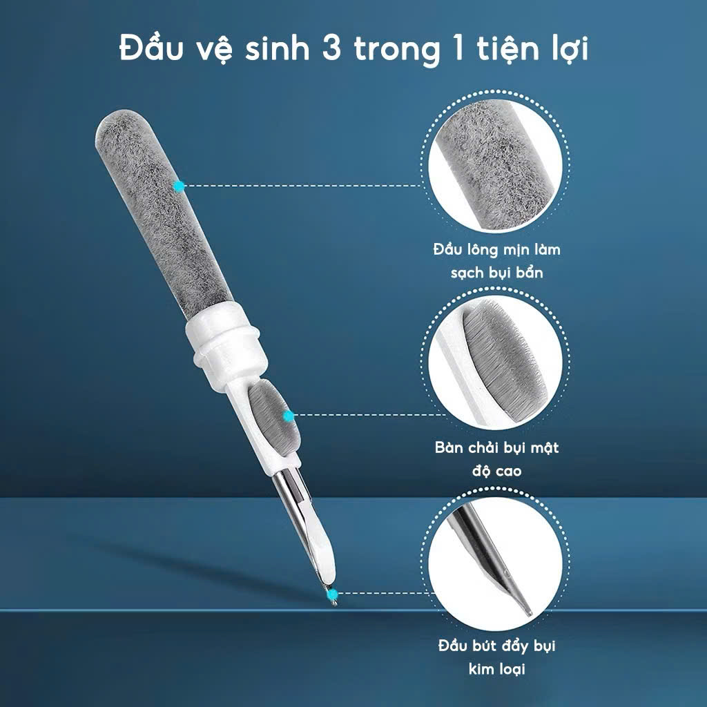 Bộ dụng cụ vệ sinh tai nghe 3 trong 1 làm sạch tai nghe, chân sạc điện thoại, laptop, máy tính, máy ảnh đa năng - Hàng chính hãng