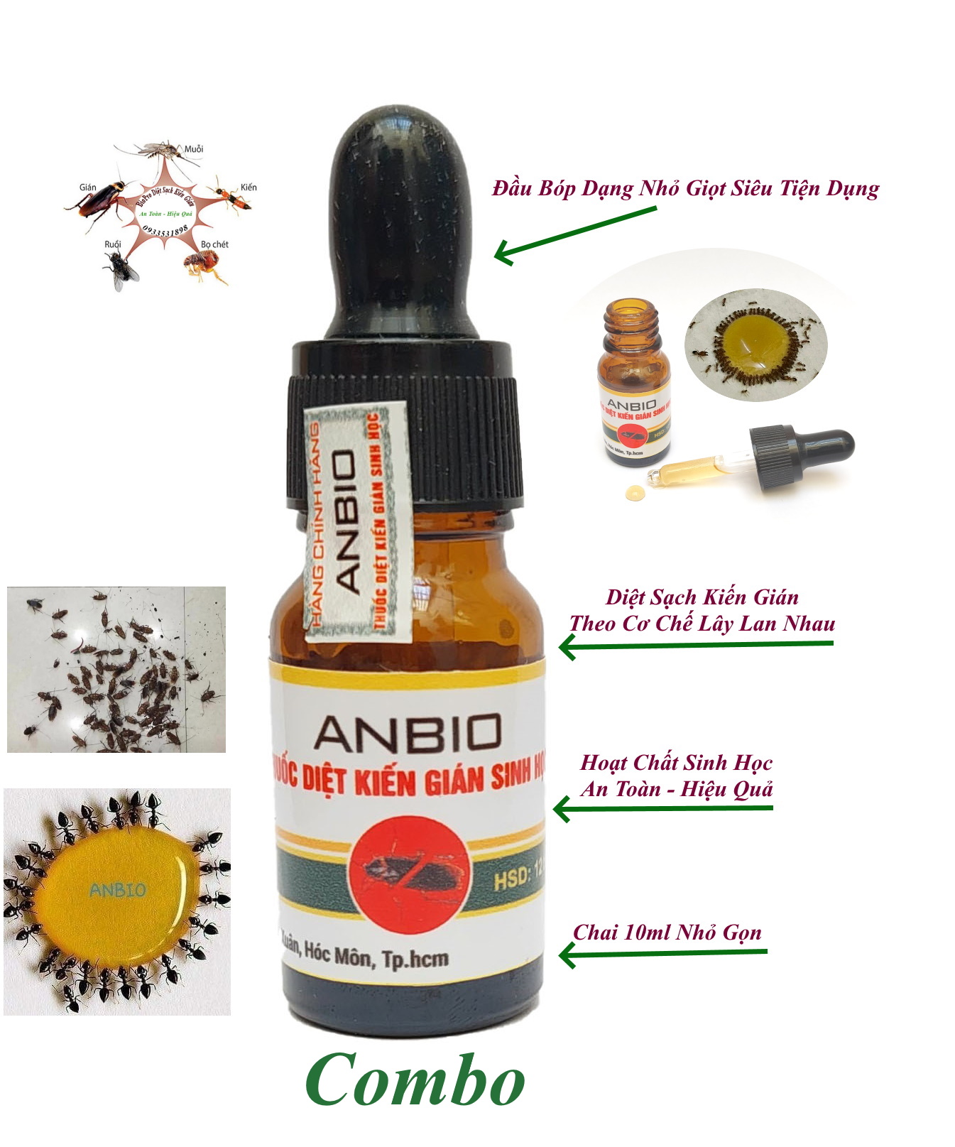 Combo thuốc diệt kiến gián ANBIO Chai 10ml Dạng ống bóp tiện lợi với hoạt chất sinh học diệt tận gốc hầu hết kiến gián