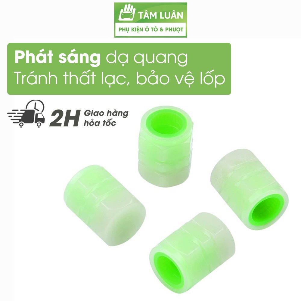 Nắp van lốp ô tô phát sáng (bộ 4 chiếc), chụp đầu van dạ quang bảo vệ lốp xe hơi, tránh rơi mất, phụ kiện ôto Tâm Luân