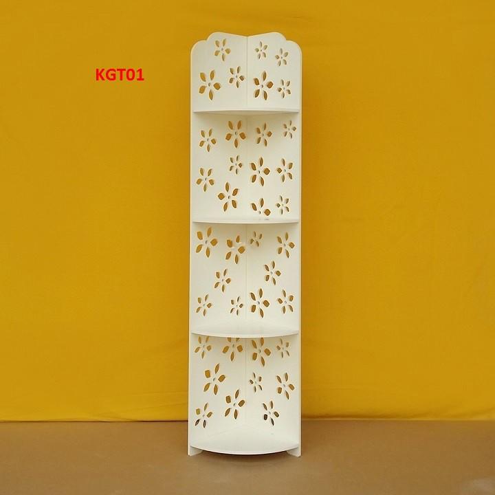 KỆ GÓC KGT01 - KỆ GÓC 4 TẦNG BẰNG GỖ MÀU TRẮNG HỌA TIẾT HOA ĐƠN