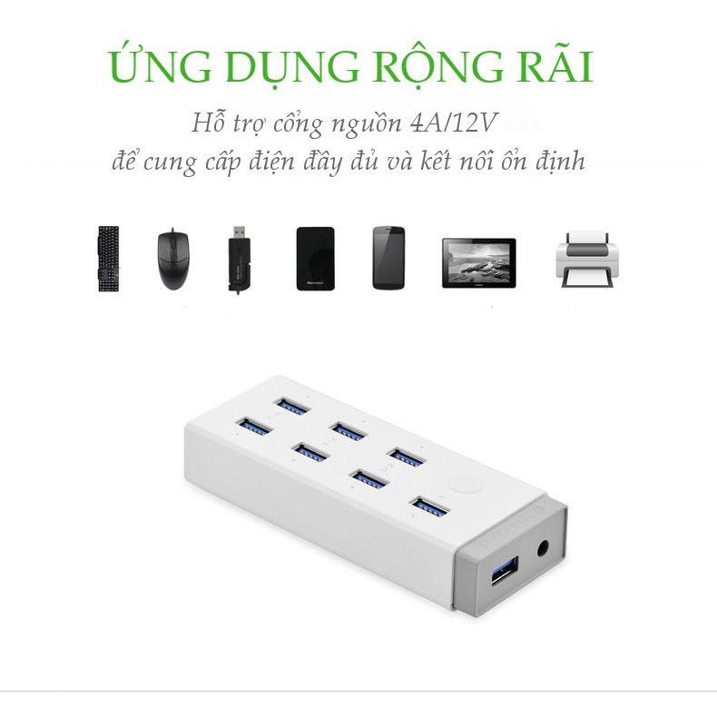 Hub USB 3.0 7 cổng có nút bật tắt, hỗ trợ nguồn 12A/2V UGREEN CR116 20296 - Hàng Chính Hãng