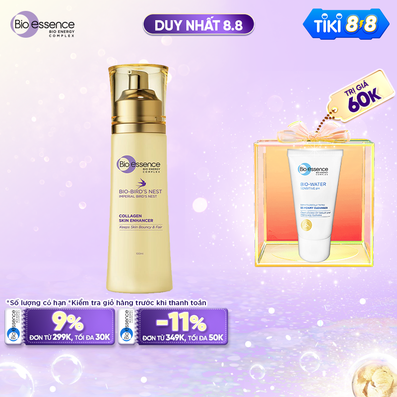 Nước cân bằng dưỡng da tươi sáng và căng mọng Bio-essence Bio-Bird's Nest Collagen Skin Enhancer 100ml