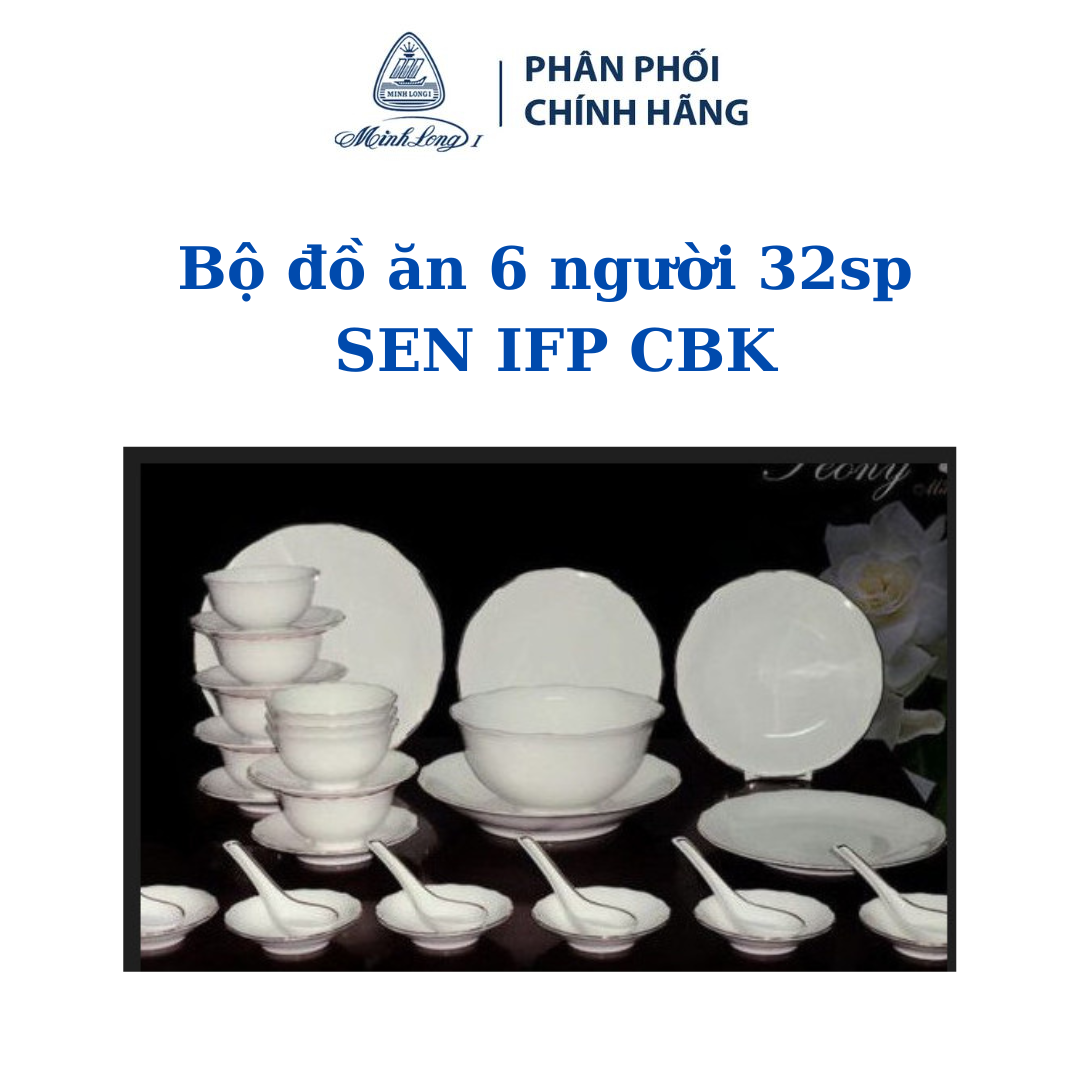 Bộ Đồ Ăn 32 Sản Phẩm - Sen IFP - Chỉ bạch kim  - Gốm sứ cao cấp Minh Long I