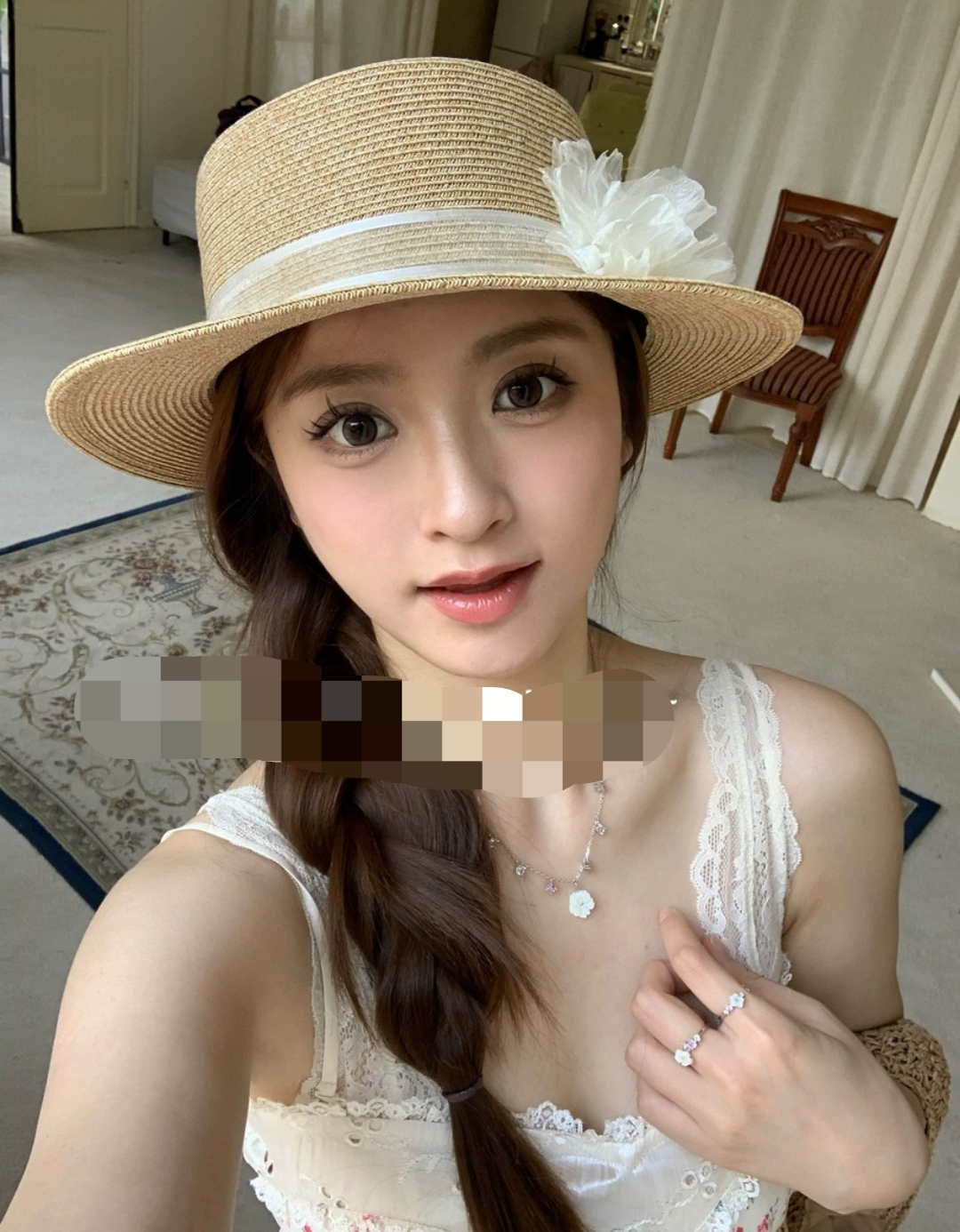 Nón đi biển mũ rộng vành phớt cao bồi cho nữ đai trắng gắn hoa xinh chất liệu cói chống nắng thoáng mát thời trang Hàn Quốc  dona240707