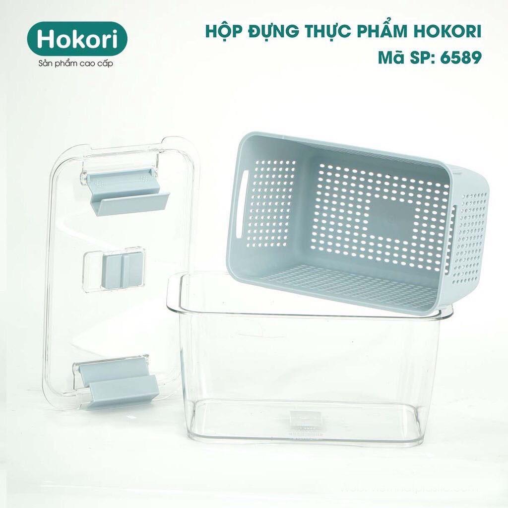 Hộp đựng thực phẩm Hokori cao cấp 6588+6589 ,Hộp nhựa Việt Nhật có khóa thoát khí, có lỗ thoát nước