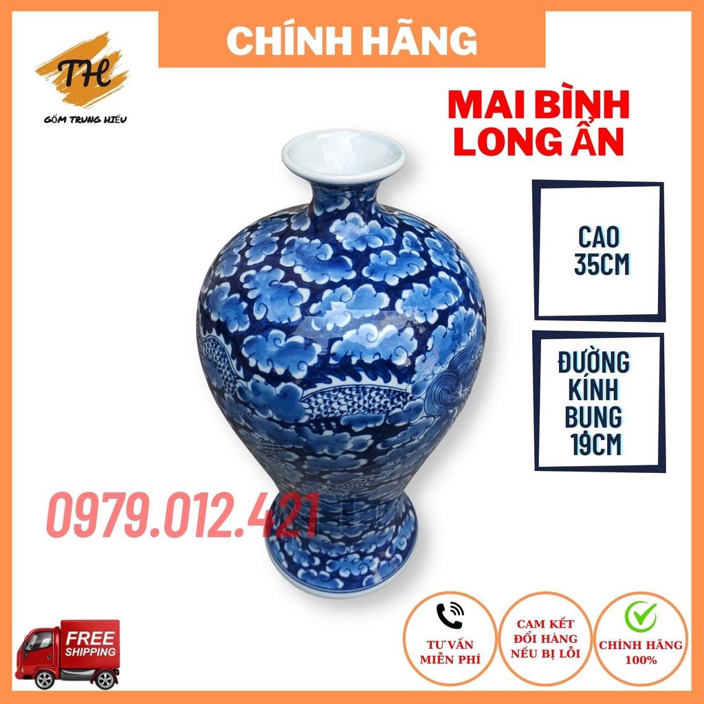 Mai bình hút lộc Bát Tràng họa tiết Long Ẩn vẽ thủ công cao 35cm, đường kính 19cm