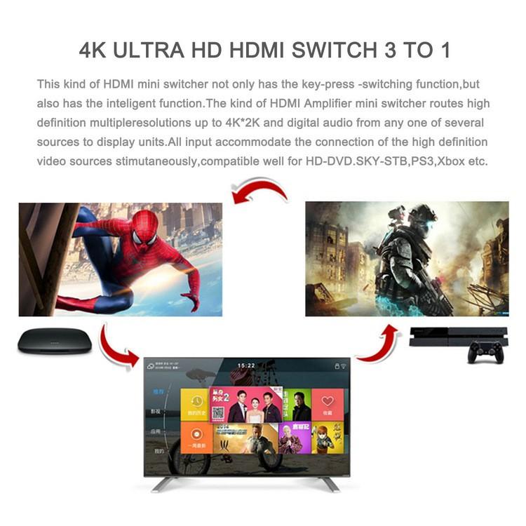 Switch HDMI 3in 1out có remote cho tivi 4k 2k 1080p