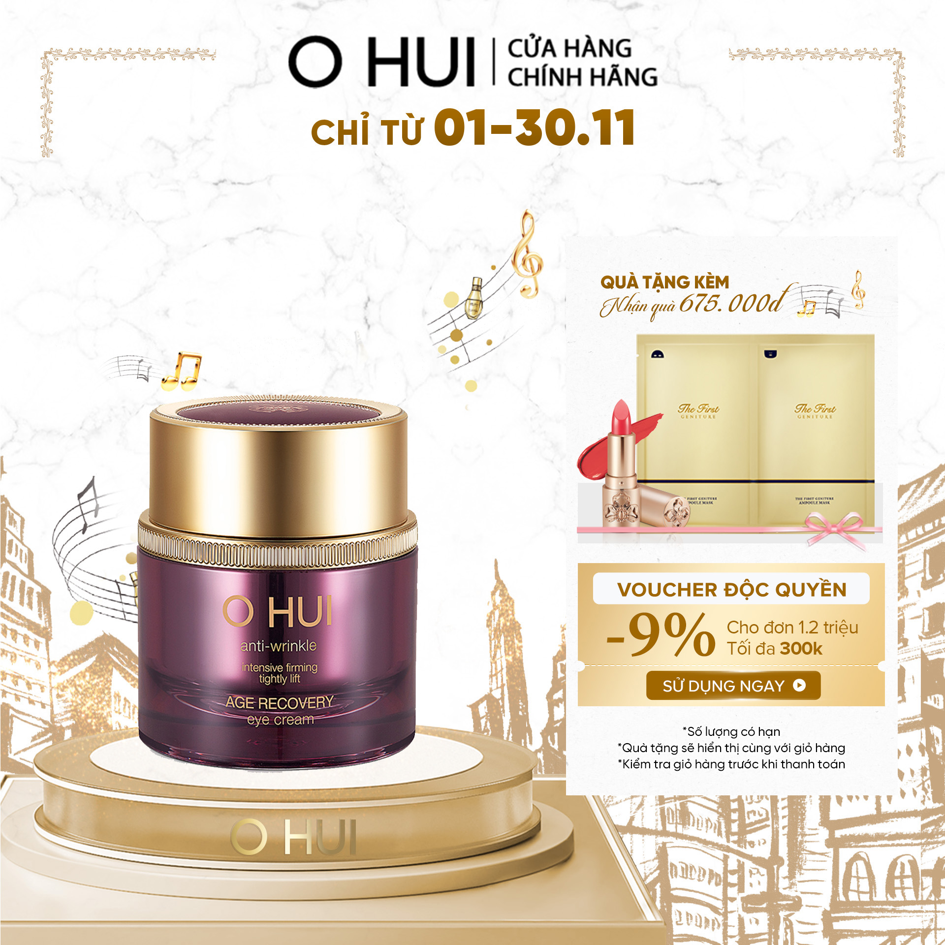 Kem vùng mắt cải thiện nếp nhăn OHUI Age Recovery Cream 25ml