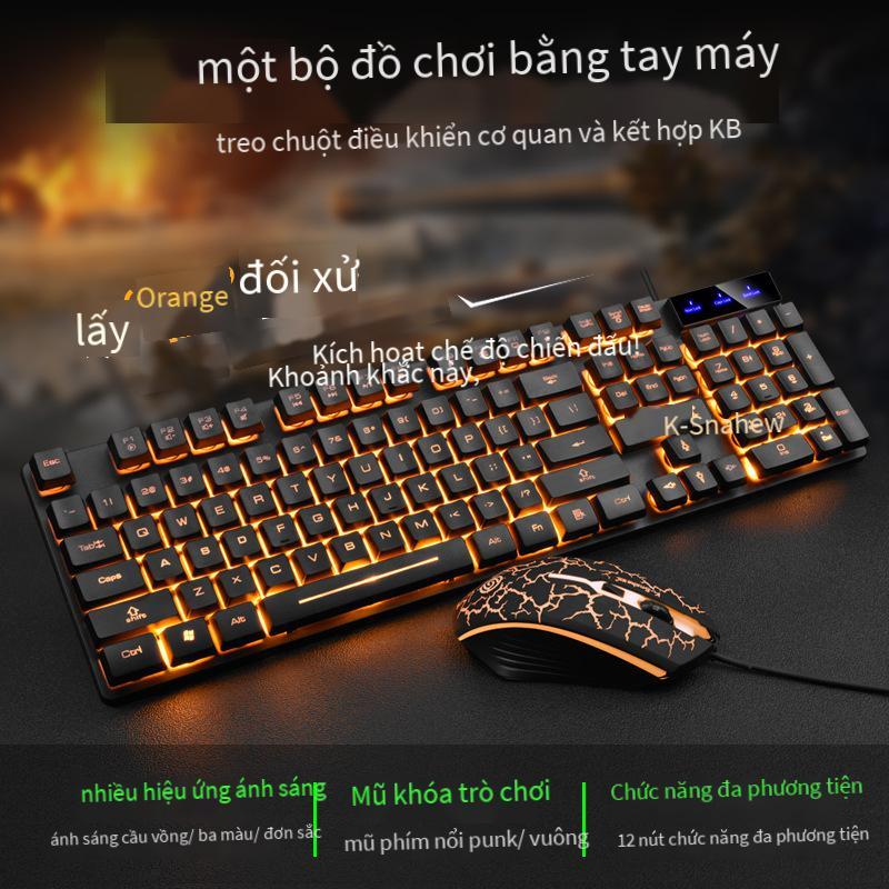 Bộ bàn phím và chuột có dây Viper KM320 phong cách mới nhất treo U+U chữ màu cam trong suốt bộ bàn phím chuột chơi game crack dạ quang