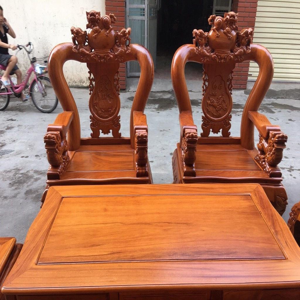 Bộ Bàn Ghế Tam Sư Nghê Ba Đầu Gỗ Gõ Đỏ