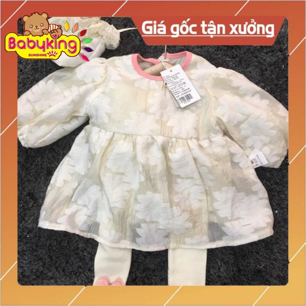 Đầm liền quần vải lưới hình bông dài tay dễ thương , quần áo trẻ em cao cấp, thương hiệu Aiueo Nhật Bản.
