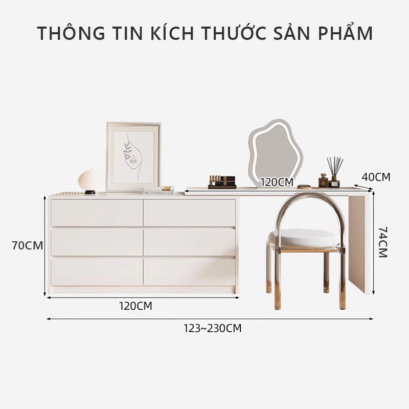 Bàn trang điểm đẹp xoay 180 thông minh có 6 ngăn kéo để đồ gỗ mdf phủ melamin chống xước thương hiệu IGA - GP305