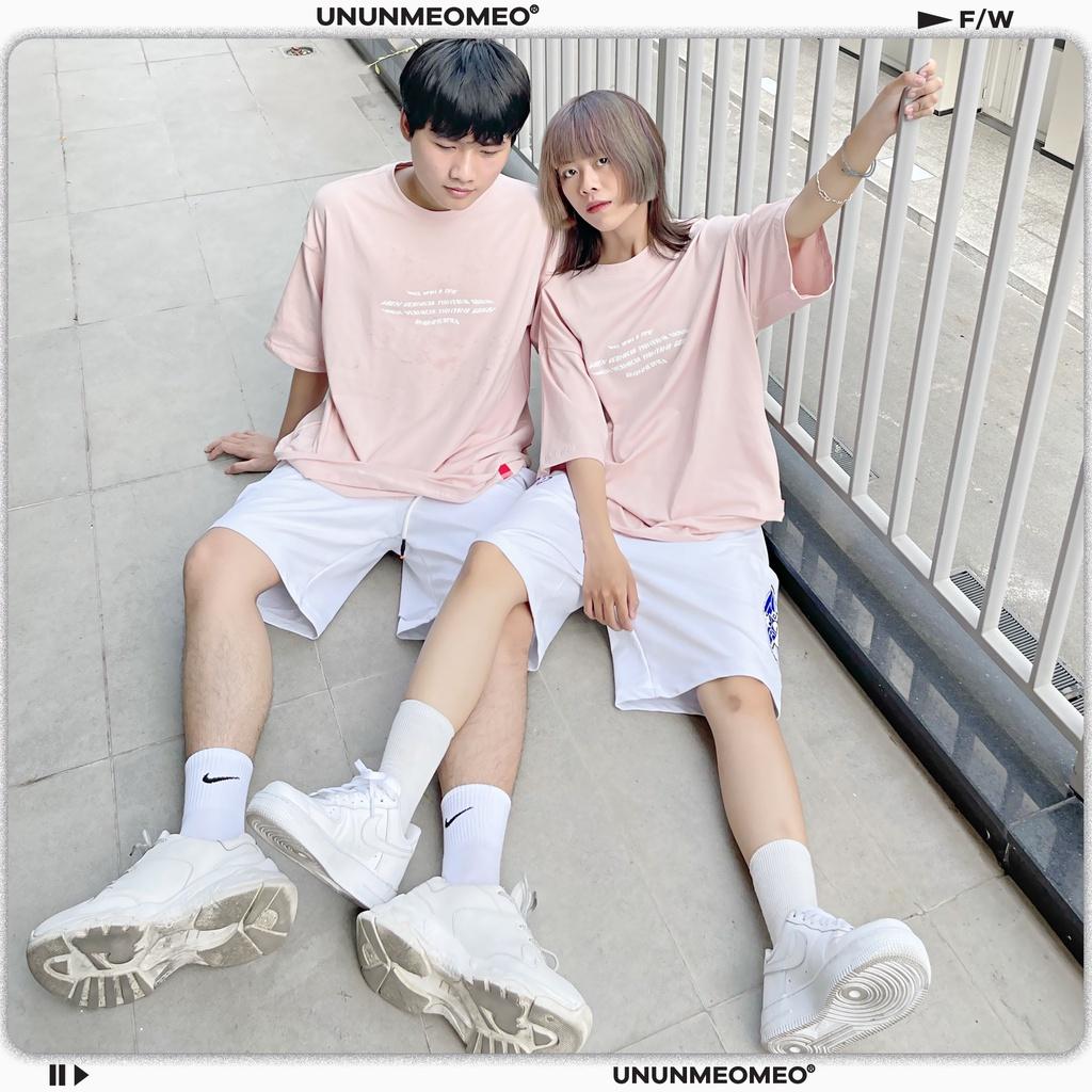 Áo Thun Nam Nữ From Rộng Tay Lỡ - Ủn Ủn Meo Meo Chất Liệu Vải Thun Cotton 100% - Màu Hồng Pastel In Hoa Cúc