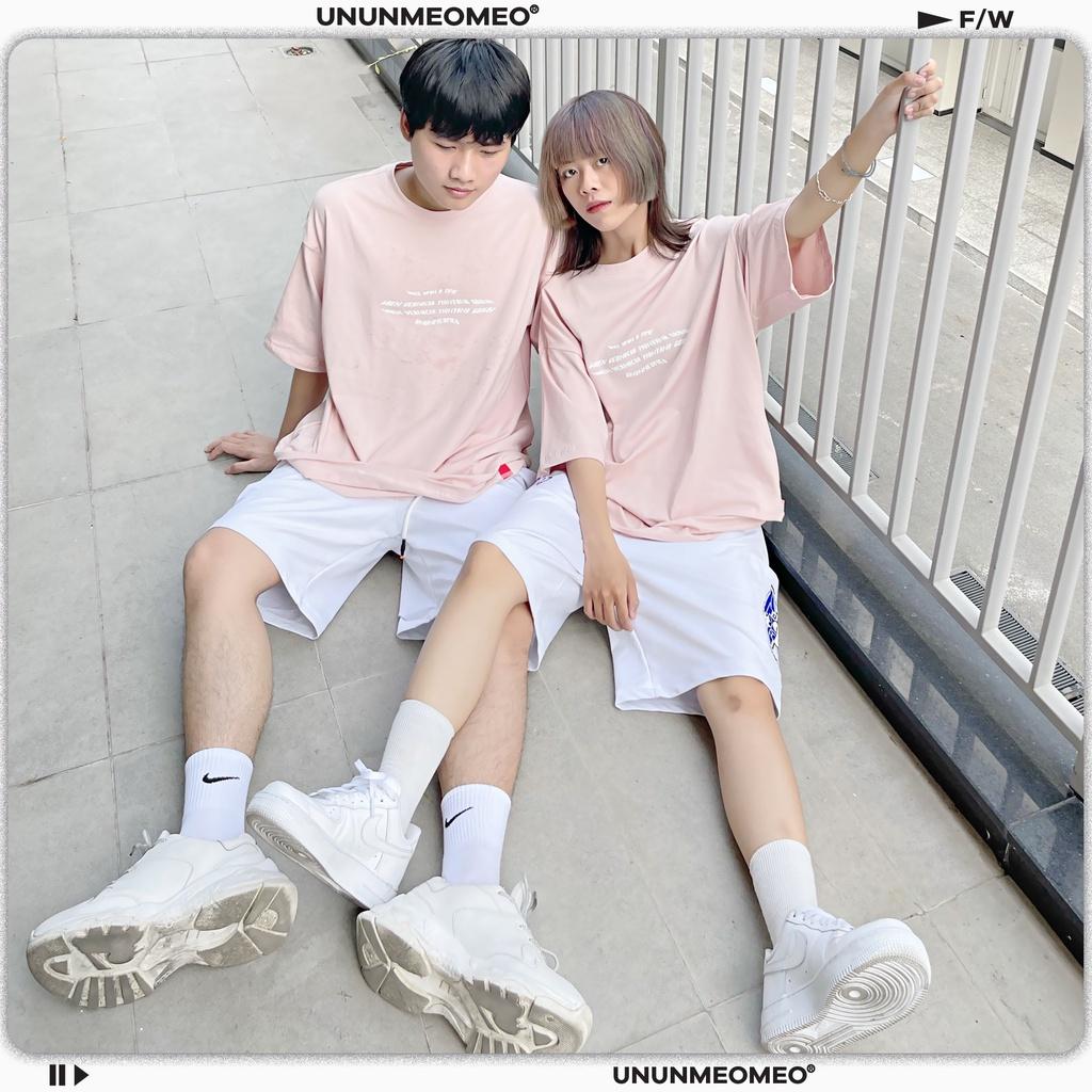 Hình ảnh Áo Thun Nam Nữ From Rộng Tay Lỡ - Ủn Ủn Meo Meo Chất Liệu Vải Thun Cotton 100% - Màu Hồng Pastel In Hoa Cúc