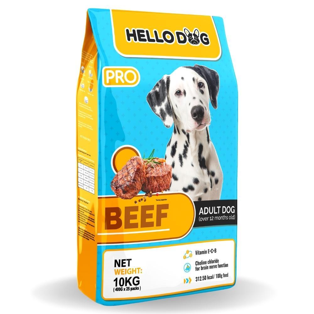 Thức Ăn Hạt Cho Chó Vị Bò Nướng - Hello Dog Beef 10KG (400G x 25Gói)