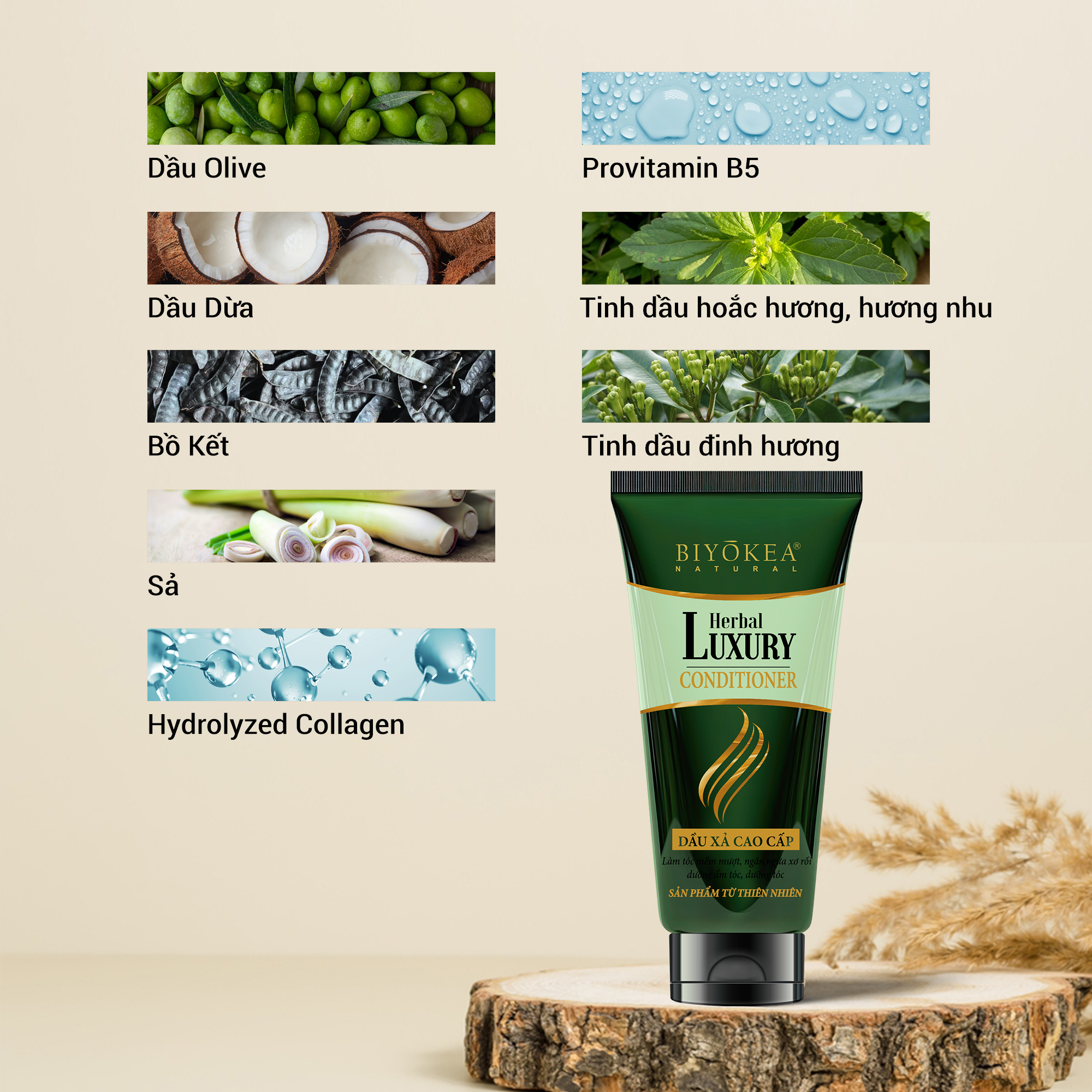 Combo Dầu gội và dầu xả bồ kết thảo dược, dưỡng tóc, kích thích mọc tóc Herbal Luxury Biyokea 320ml