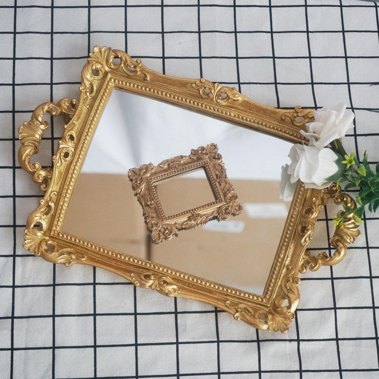 Ornate Vanity Mirror Tray Makeup Organizer Cosmetic Perfume Storage Rectangle Vanity Tray Jewelry Display Multipurpose Home Decoration