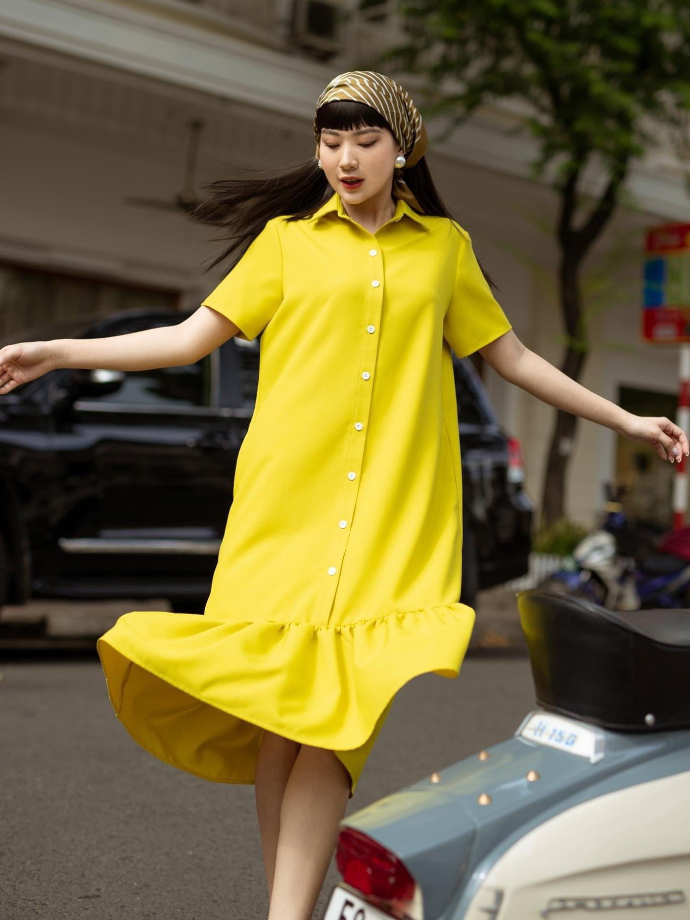 Đầm babydoll vàng chanh ngắn tay NGADO