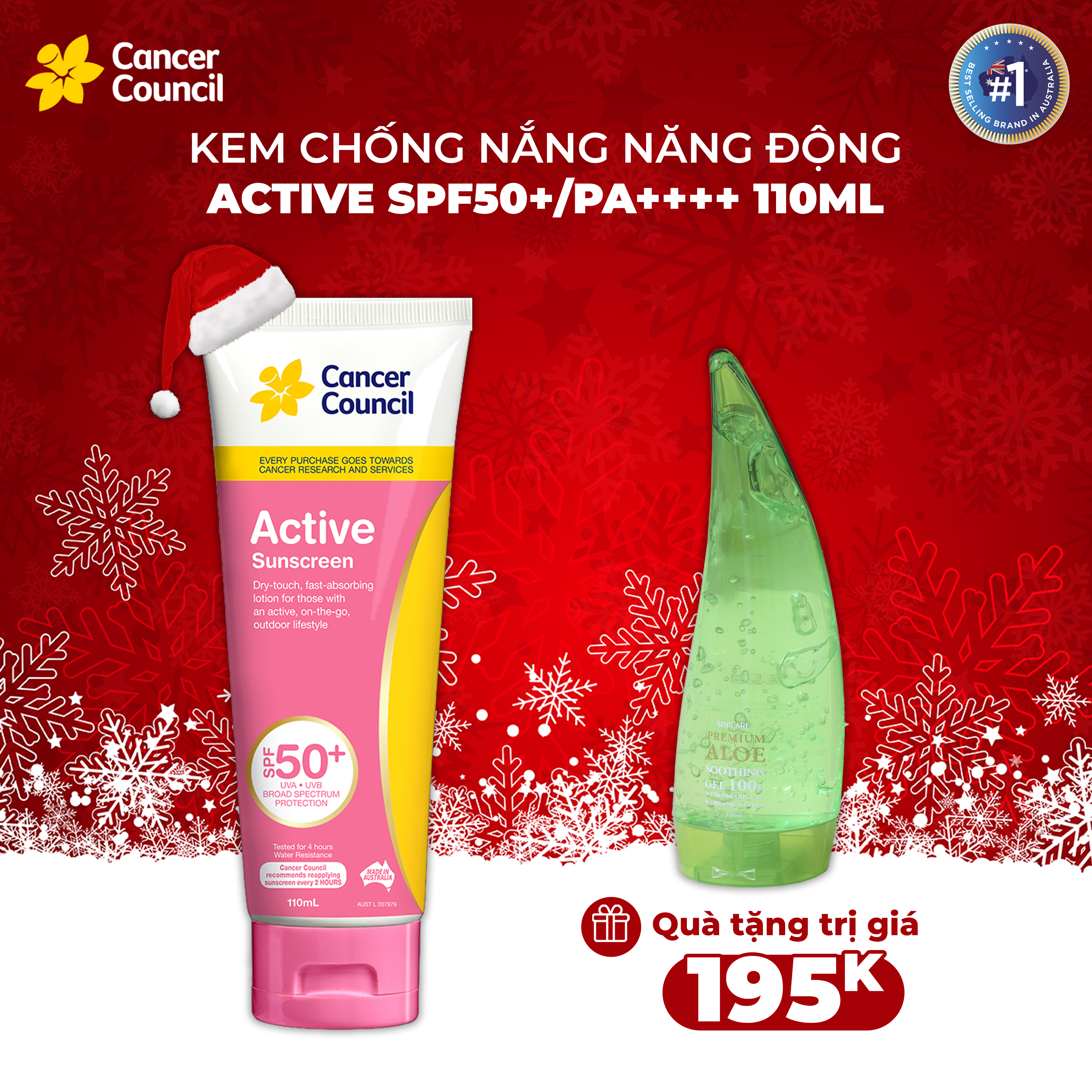 Kem chống nắng năng động Cancer Council - Active Pink SPF 50+/PA++++ 110ml