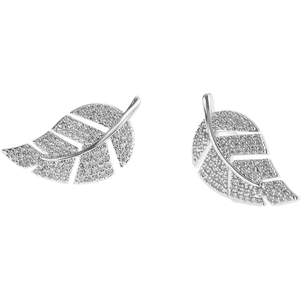 Fashion  Rhinestone Simple Leaf Women Bridal Jewelry Ear Stud Earrings