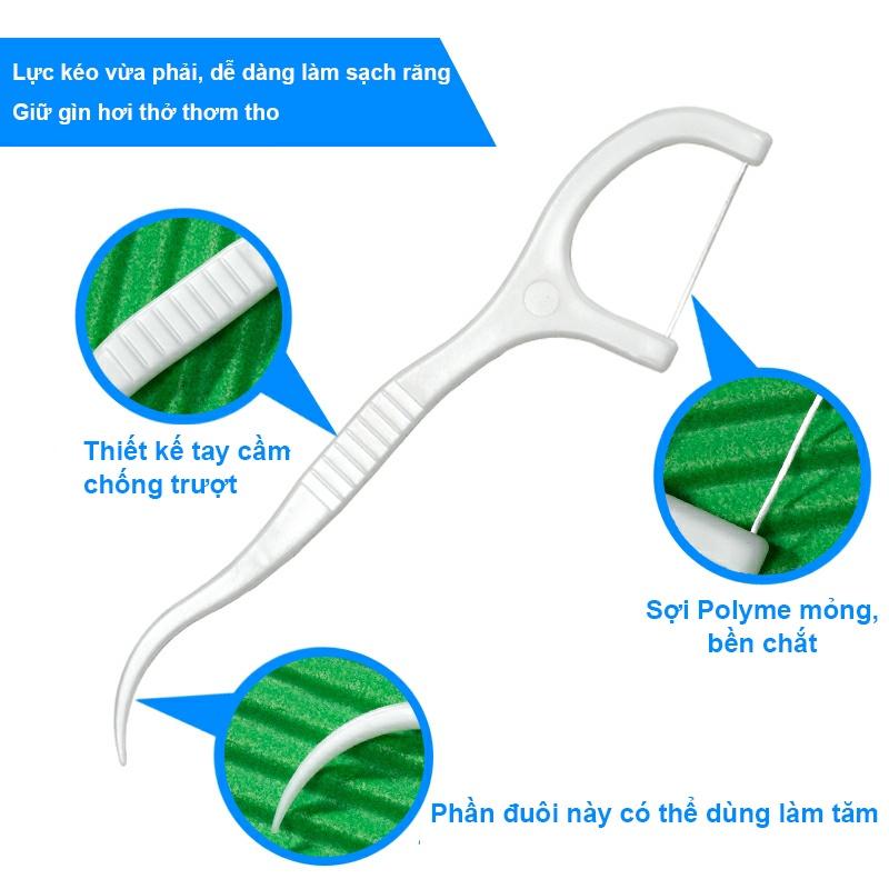 Tăm chỉ nha khoa tiệt trùng hộp 50 cây - Tăm nha khoa vệ sinh kẽ răng chân nướu chuyên dụng (TNK50