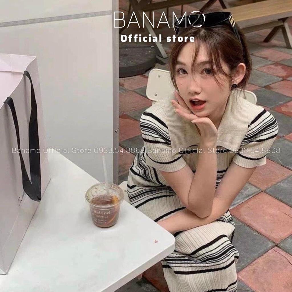 Váy len nữ body cổ bẻ dáng dài chất len tăm co giãn form ôm siêu đẹp thời trang Banamo Fashion Váy len nữ body  545