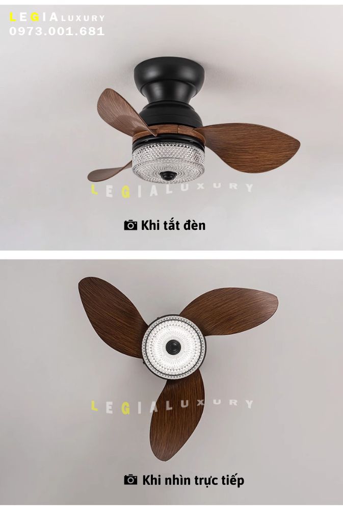 Quạt Trần Mini LÊ GIA LGFAN741 | Quạt trần mini gắn đèn động cơ hiện đại  | Đèn quạt trần cho phòng khách phòng ngủ { Hàng Chính Hãng }