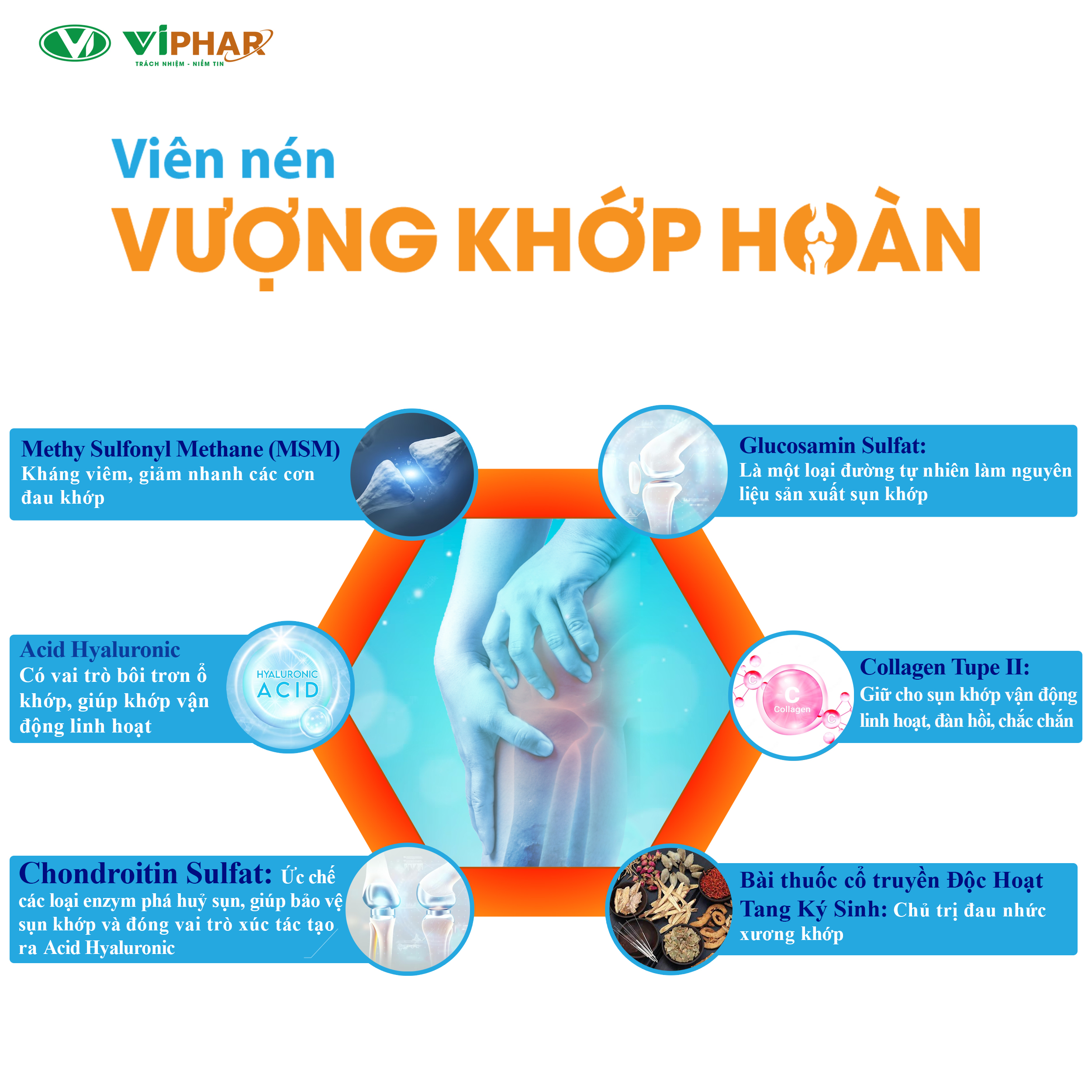 Viên Uống Hỗ Trợ Giảm Đau Mỏi Khớp, Khô Cứng Khớp, Thoái Hoá Khớp VƯỢNG KHỚP HOÀN VIPHAR Hộp 30 Viên