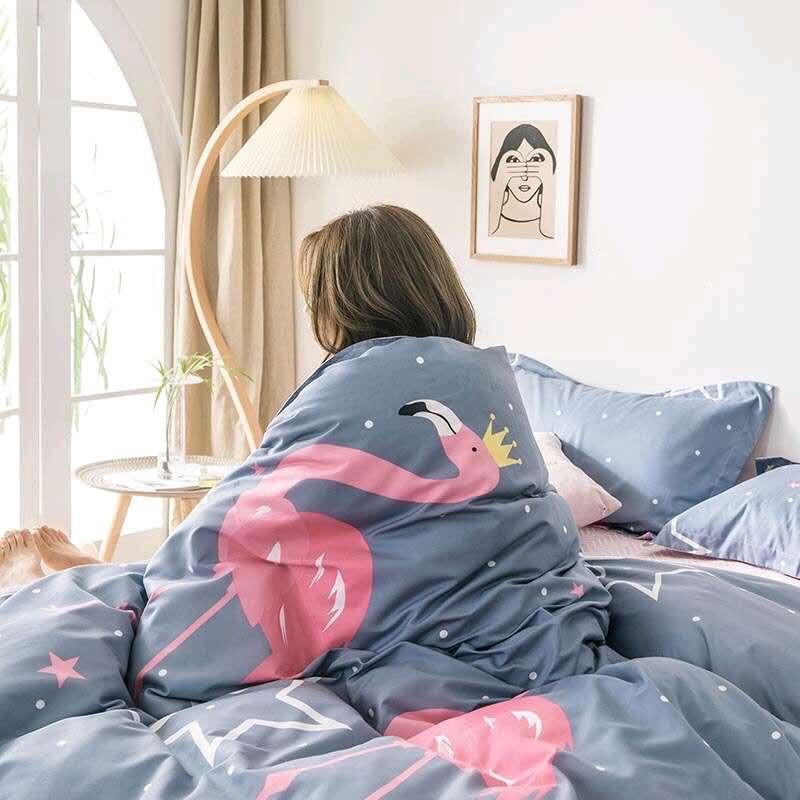 Bộ chăn ga Cotton Poly con cò hồng mẫu mới - Hàng nhập khẩu