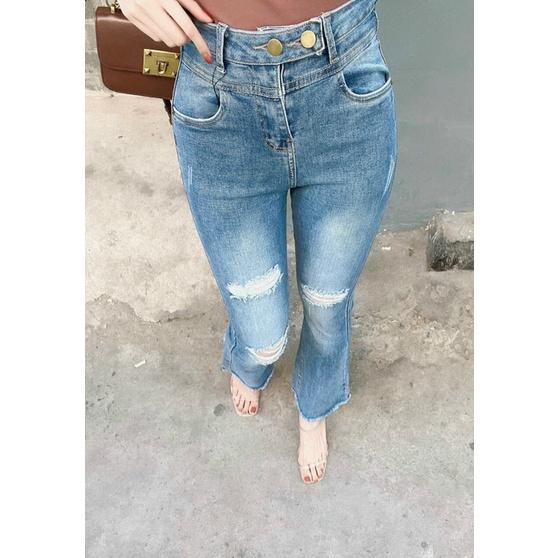 QUẦN JEANS WAX ỐNG LOE RÁCH