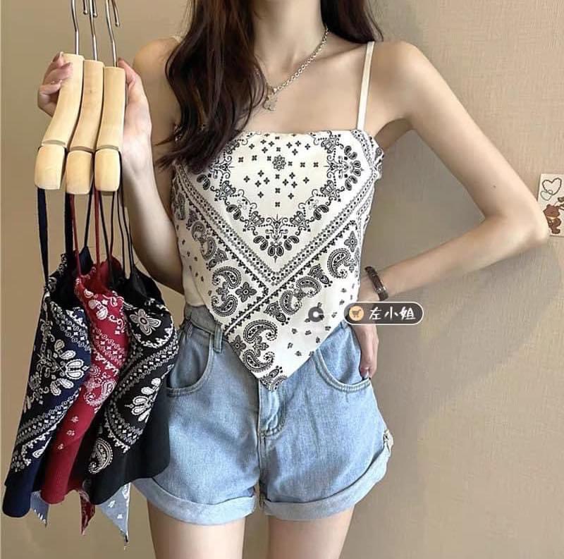Áo 2 dây thổ cẩm vạt yếm siêu đẹp