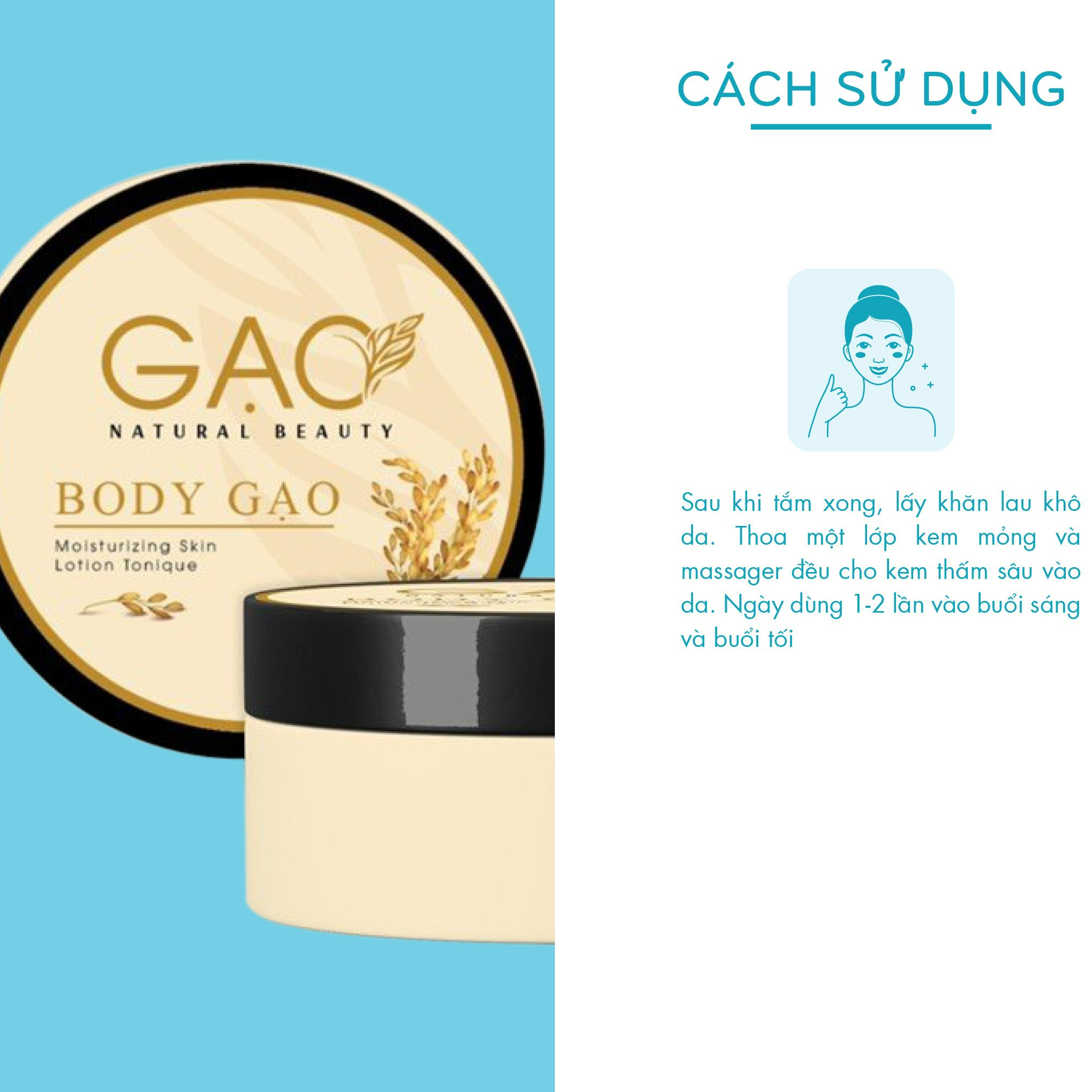 Combo 3 hộp Kem Body trắng da Gạo NATURAL BEAUTY Dưỡng trắng da toàn thân