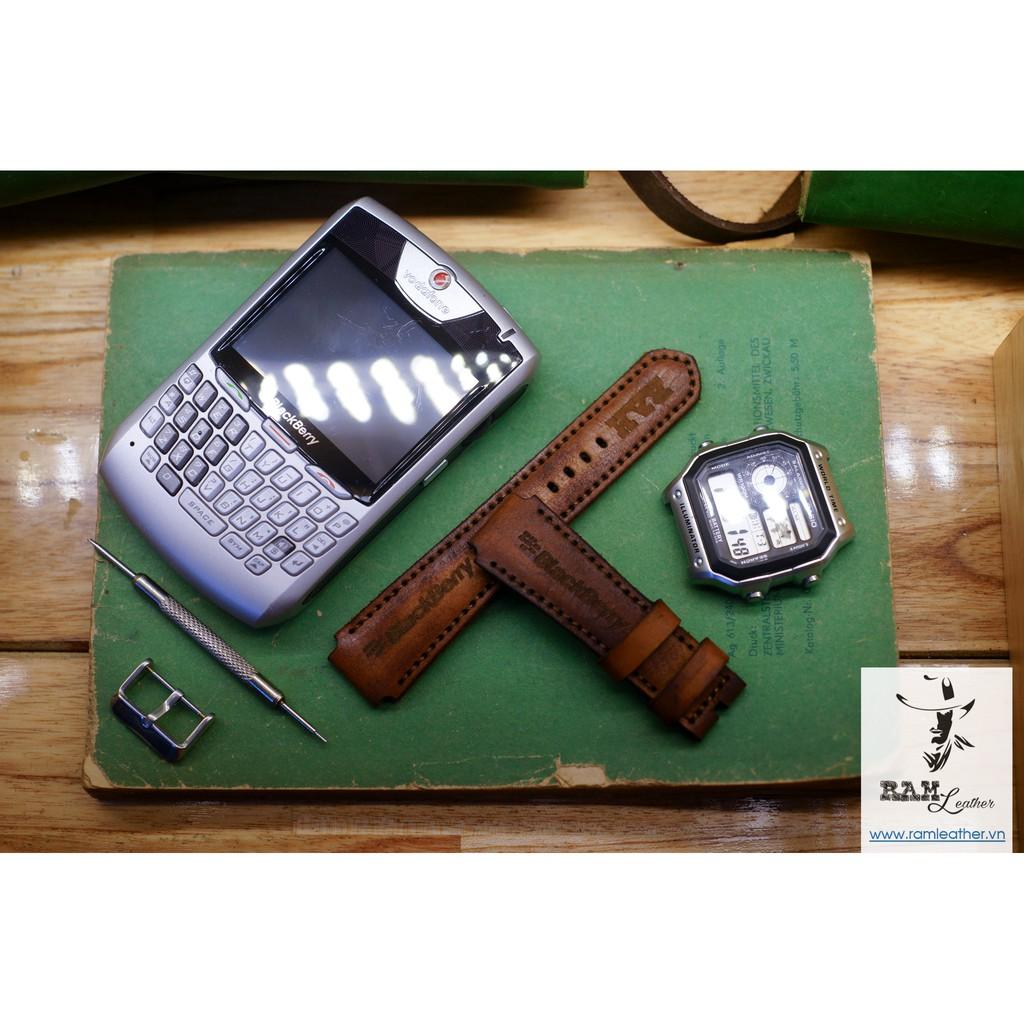 DÂY APPLE WATCH DA BÒ THẬT NÂU VINTAGE - RAM BLACKBERRY 1970 - ĐỦ SIZE