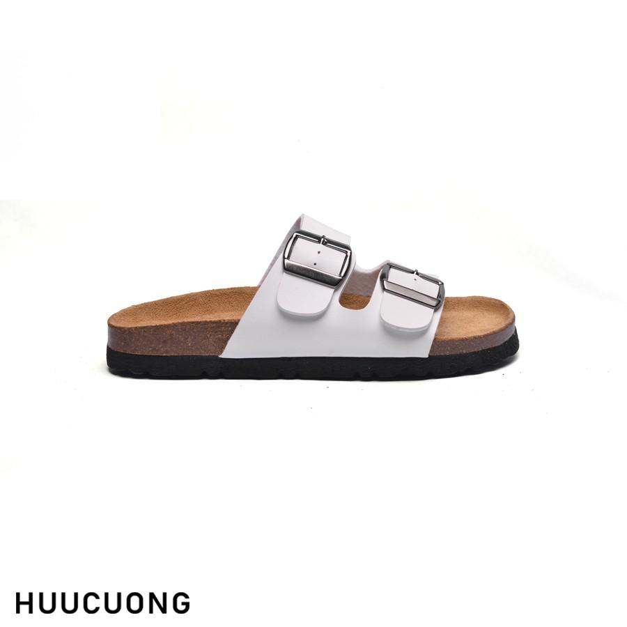 Dép nữ HuuCuong 2 khóa trắng đế trấu handmade