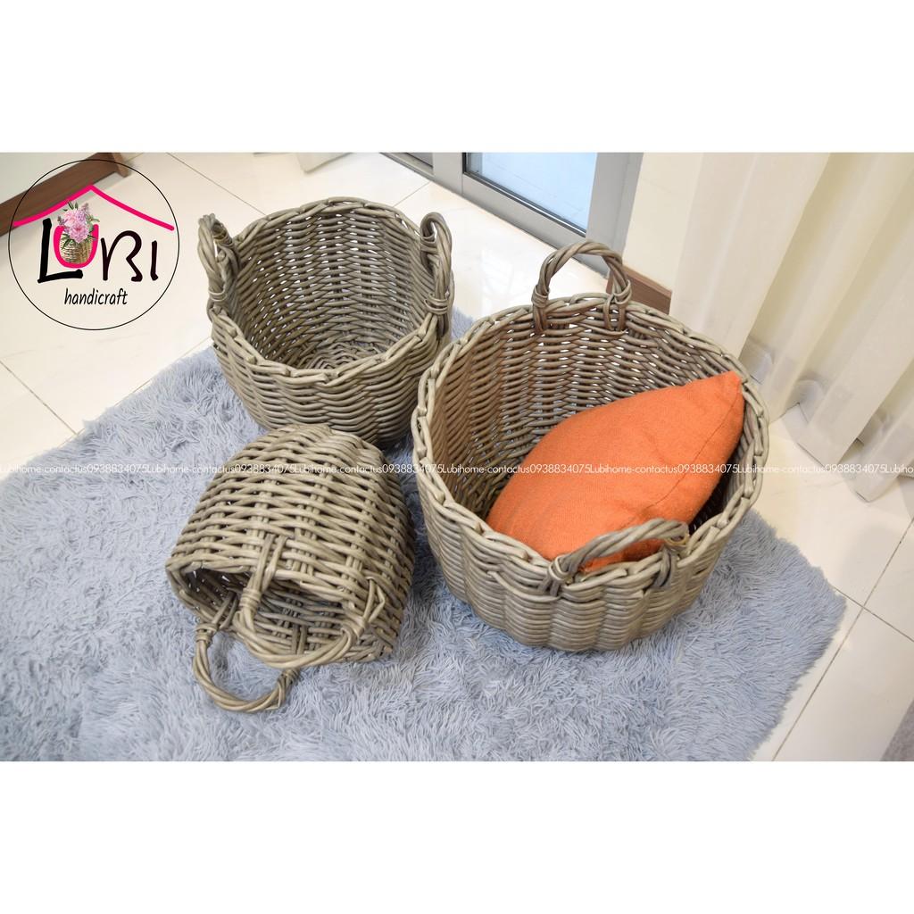 - Sọt đựng đồ đan dây nhựa bộ 3 hình tròn bầu đáy - siêu bền, đẹp, sang trọng