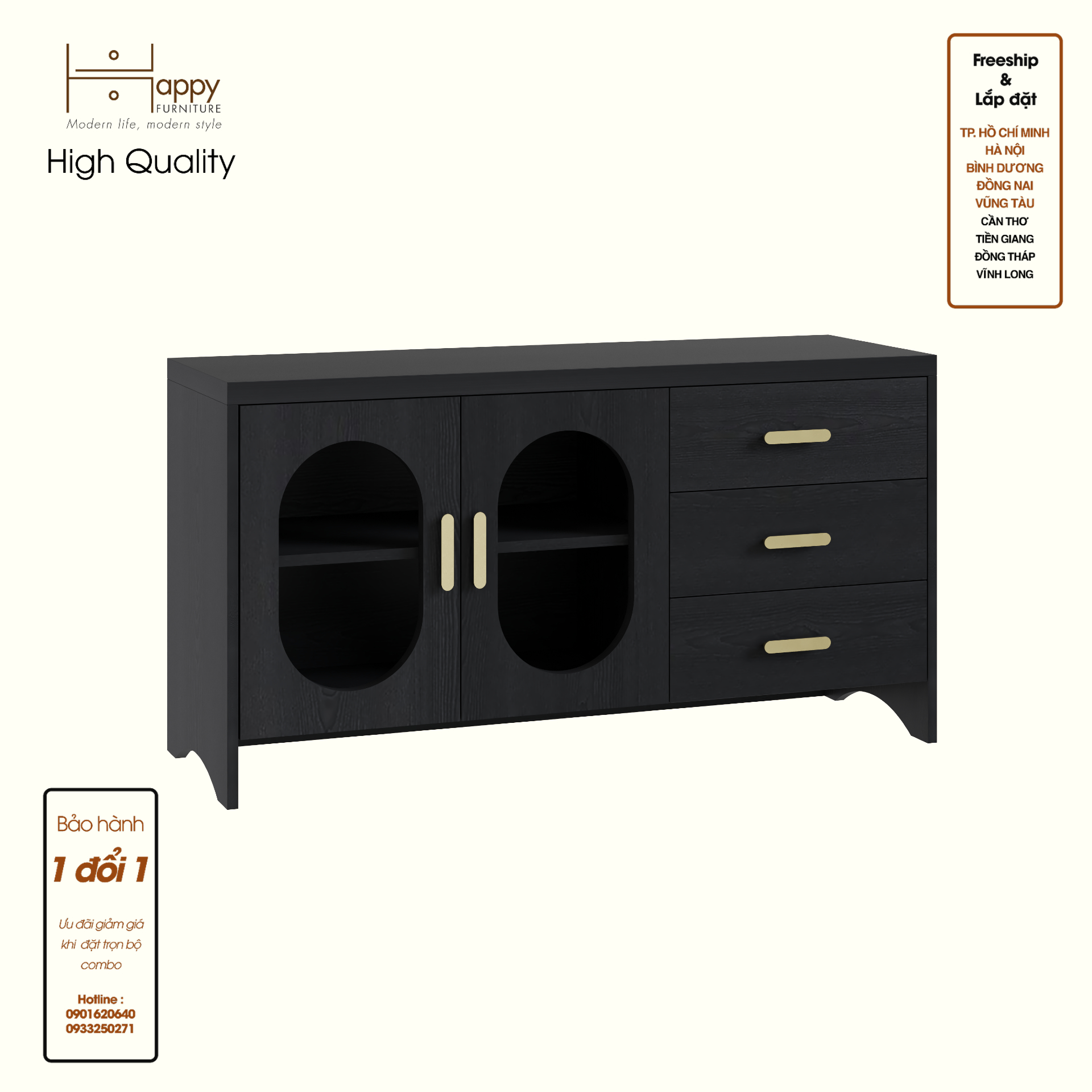 HAPPY FURNITURE , Kệ TV 2 cửa kính 3 ngăn kéo - CHEVY, KTV_077 , 120cm x 40cm x 64cm DxRxC
