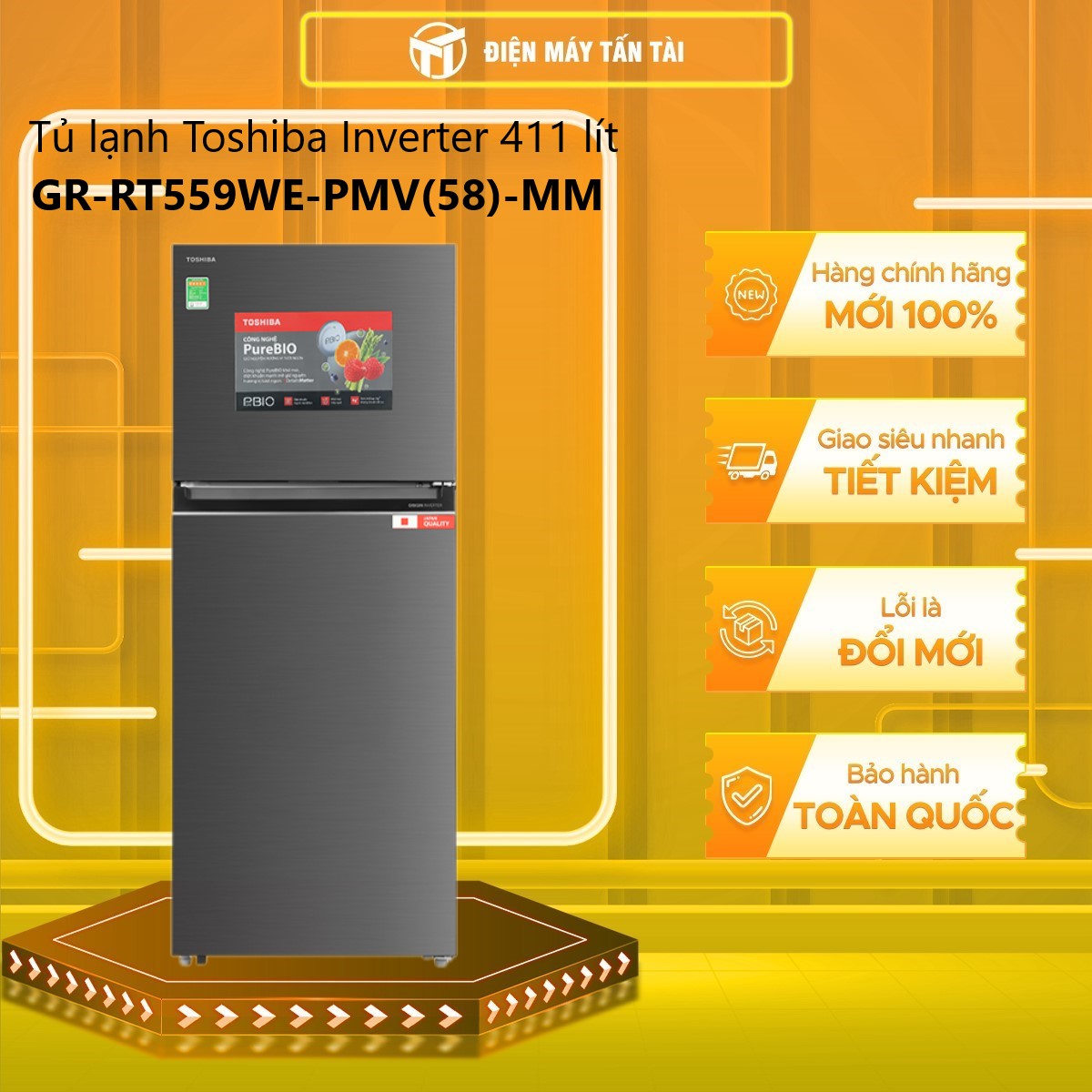 Tủ lạnh Toshiba Inverter 411 lít GR-RT559WE-PMV(58)-MM - Hàng chính hãng - Chỉ giao HCM