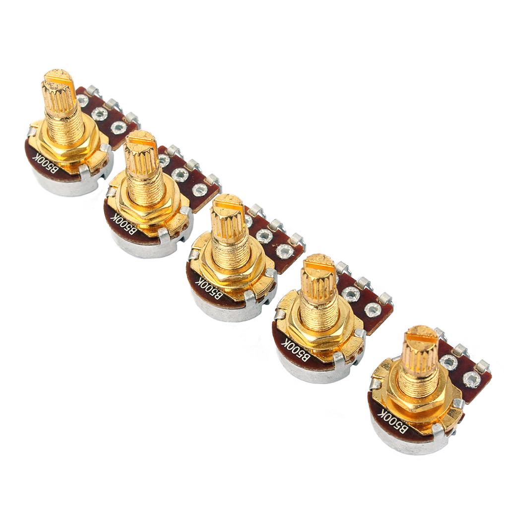 Full Size A500K Short Split Shaft 18mm Guitar Volume Tone Pots Mini Potentiometer Accessory for Electric Guitar Bass Pack of 5