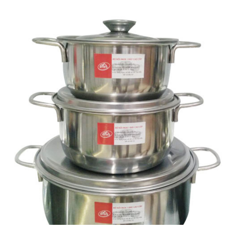 BỘ 3 NỒI BAO DÀY 24cm 18cm 16cm NẮP INOX CAO CẤP DÙNG ĐƯỢC BẾP TỪ