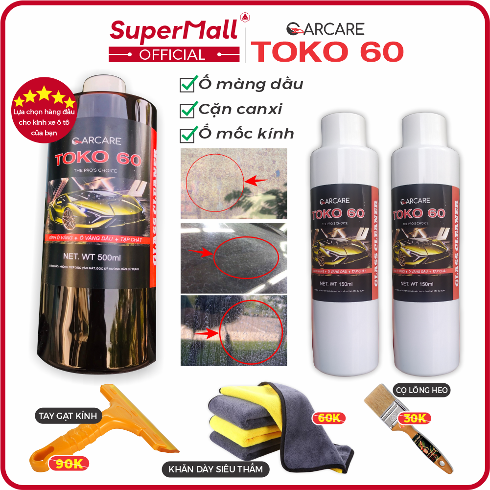 Tẩy ố kính ô tô TOKO 60, không cháy kính, làm sạch ố mốc kính, ố 7 màu, cặn canxi | Lựa chọn hàng đầu của GARAGE, Chăm sóc xe