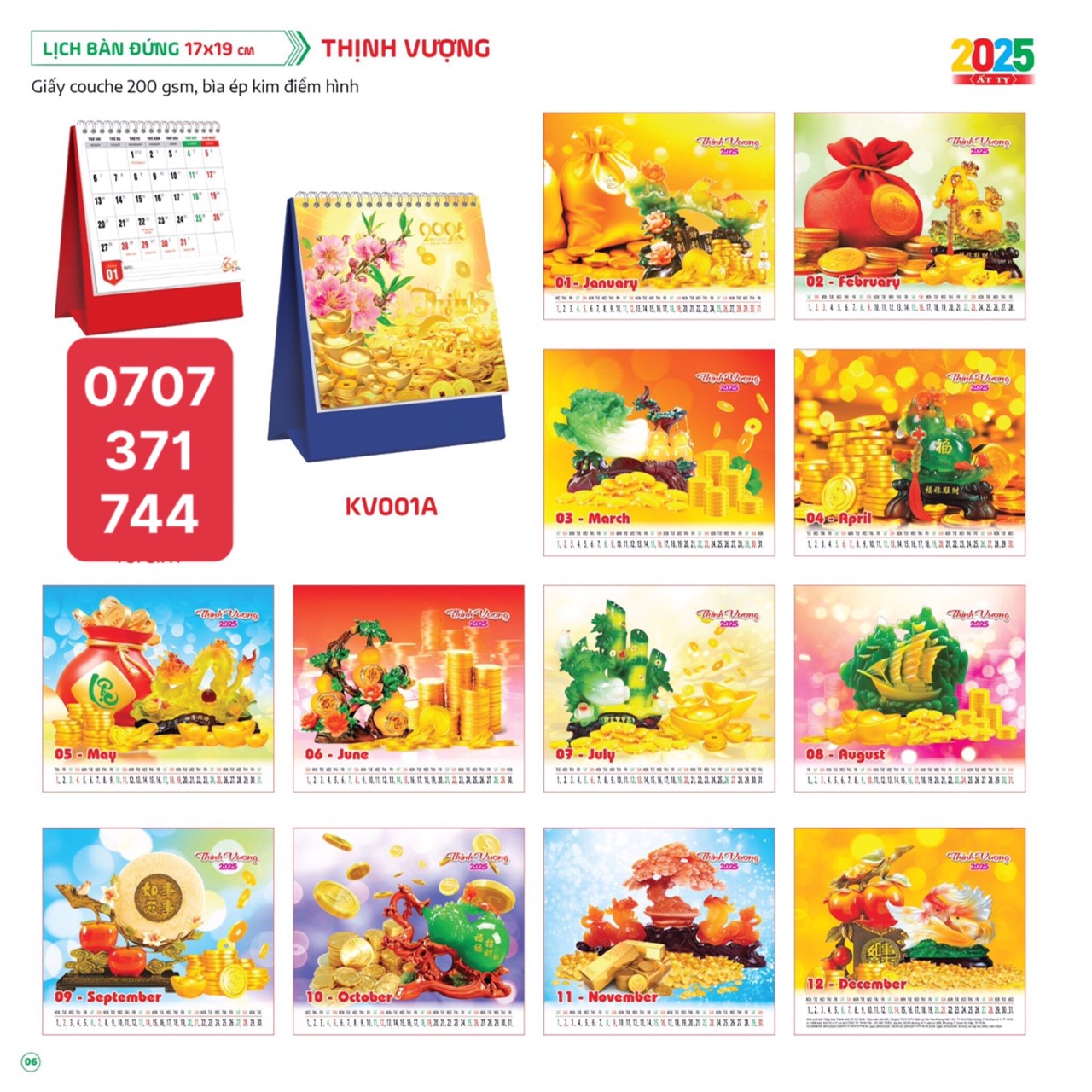 Lịch Để Bàn 2025 Dạng Đứng (17*19cm) Và Ngang (12*25cm) Nhiều Mẫu Đẹp Ý Nghĩa ,Bìa Ép Kim Điển Hình Cao Cấp, Sang Trọng, Tiện Dụng Giấy Dày 200gsm-Mẫu Thịnh Vượ