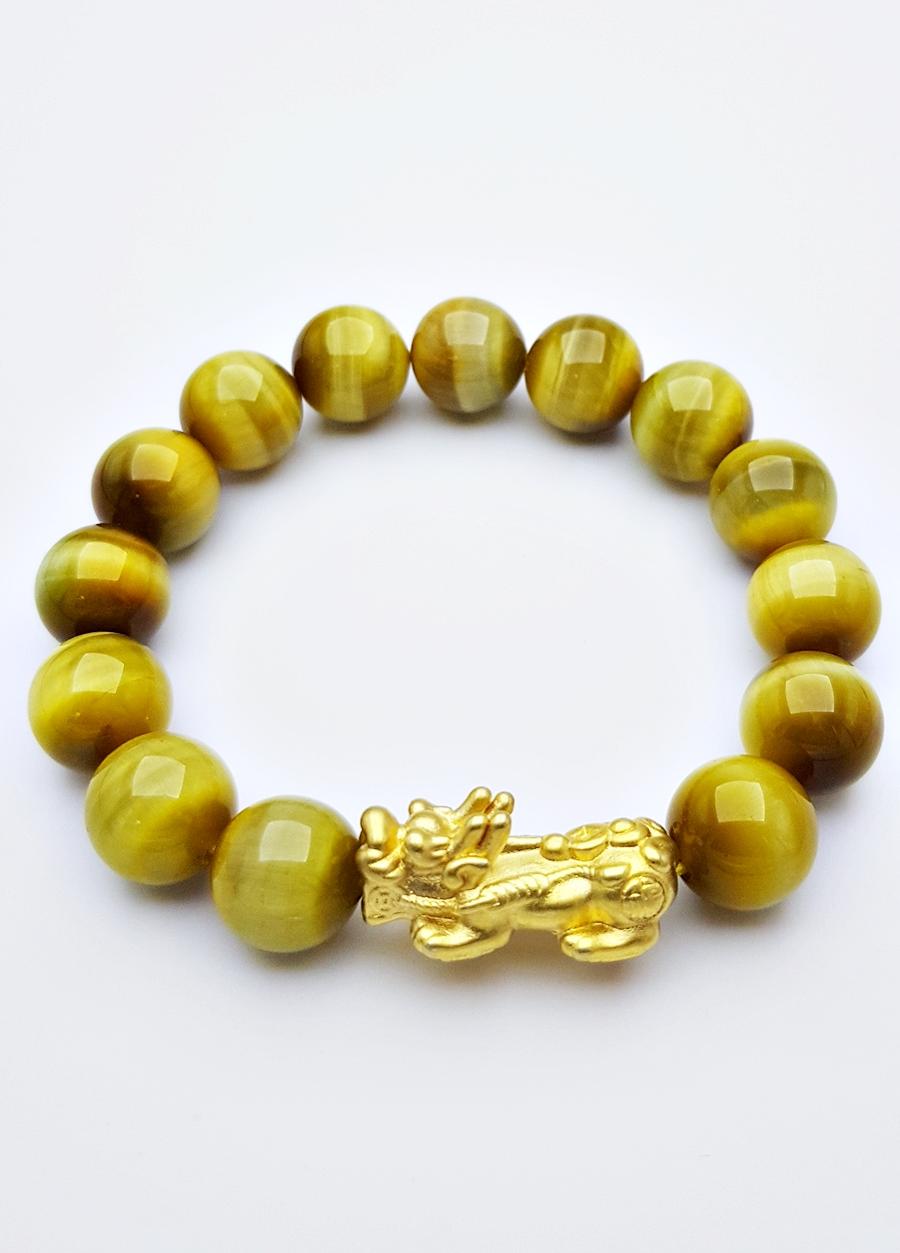 Vòng Tay Tỳ Hưu Đá Opal Mắt Hổ Vàng Tự Nhiên 12mm