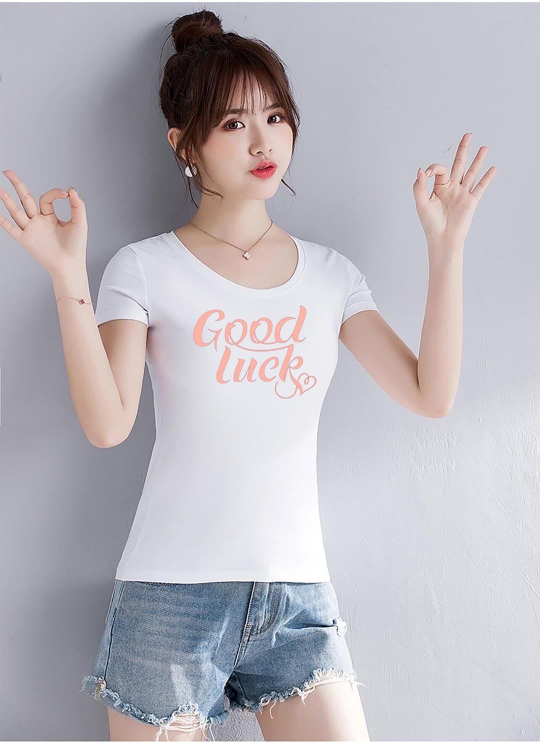 Áo thun nữ MXM in chữ Good Luck thun cotton 4 chiều form ôm body ( ANU022 )
