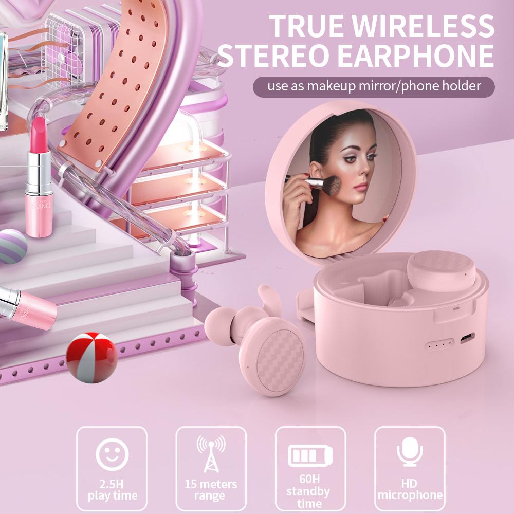 Ai nghe BT không dây dễ thương đa chức năng Gương trang điểm / Giá đỡ điện thoại cho IOS / Android ZW-T9